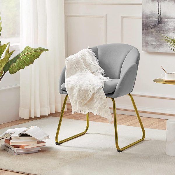 Yaheetech Flower Shape Velvet Armchair, Modern Side Chair Vanity Chair with Golden Metal Legs for Living Room/Dressing Room/Bedroom/Home Office/Kitchen, Gray - immagine 4