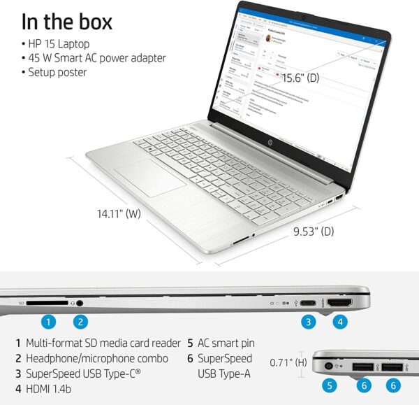 HP 15.6" Micro-Edge HD Laptop, Intel Core i3-1115G4 up to 4.1GHz (Beat i5-1035G4), 16GB RAM, 1TB PCIe SSD, Wi-Fi 6, Lightweight, Bluetooth, Webcam, Fast Charge, 11 Hours Battery Life, HDMI, Win11 - immagine 6