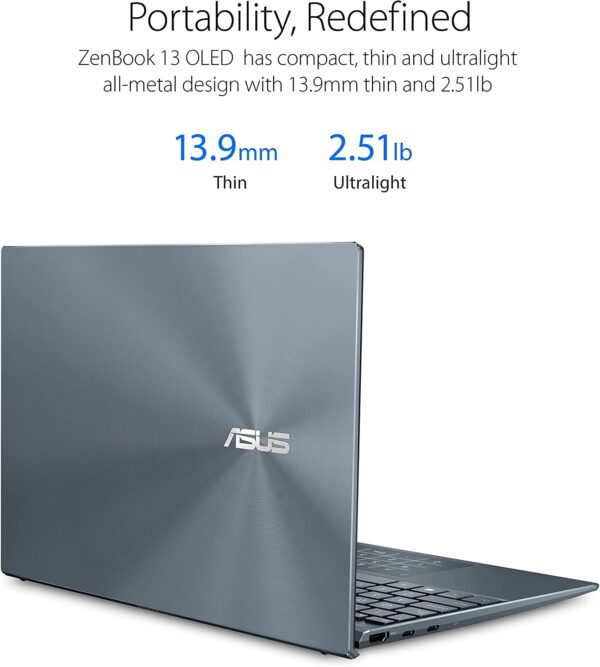 ASUS ZenBook 13 OLED Ultra-Slim Laptop, 13.3” OLED FHD NanoEdge Bezel Display, AMD Ryzen 7 5700U, 8GB LPDDR4X RAM, 512GB PCIe SSD, NumberPad, Wi-Fi 5, Windows 11 Home, Pine Grey, UM325UA-DH71 - immagine 5