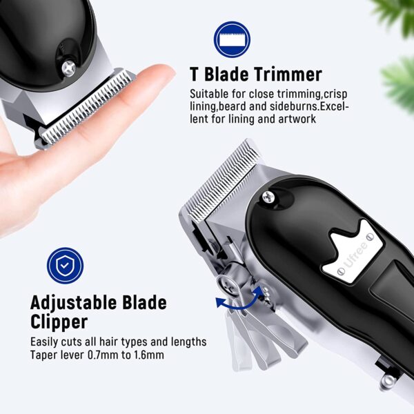 Ufree Professional Hair Clippers + T-Blade Hair Trimmer Cordless Barbers Clippers for Hair Cutting Kit,Wireless Hair Trimmer Set (Black) - immagine 6