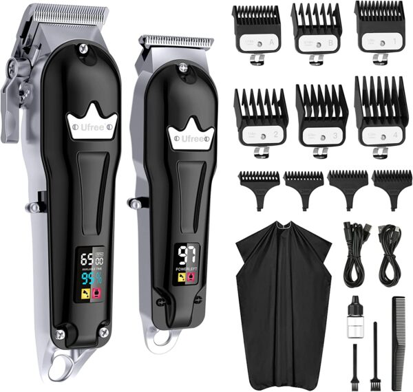 Ufree Professional Hair Clippers + T-Blade Hair Trimmer Cordless Barbers Clippers for Hair Cutting Kit,Wireless Hair Trimmer Set (Black)