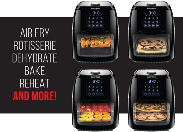 Chefman 6.3 Quart Digital Air Fryer+ Rotisserie, Dehydrator, Convection Oven, 8 Touch Screen Presets Fry, Roast, Dehydrate & Bake, BPA-Free, Auto - immagine 5