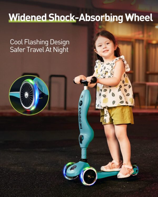 COOGHI Toddler Scooter, 3-in-1 Kids Scooter with Flashing Wheels, Adjustable Parent Push Bar & Seat & Handlebar, 3 Wheel Scooter for Kids Ages 1-5 - immagine 4