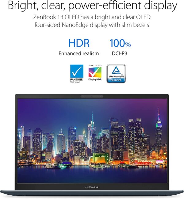 ASUS ZenBook 13 OLED Ultra-Slim Laptop, 13.3” OLED FHD NanoEdge Bezel Display, AMD Ryzen 7 5700U, 8GB LPDDR4X RAM, 512GB PCIe SSD, NumberPad, Wi-Fi 5, Windows 11 Home, Pine Grey, UM325UA-DH71 - immagine 3