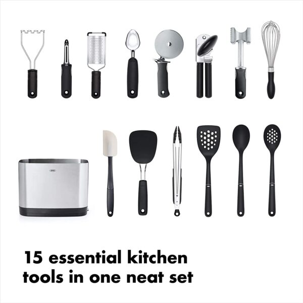 Electronics OXO Good Grips 15-Piece Everyday Kitchen Tool Set, 18/8 Stainless Steel, Silver - immagine 3