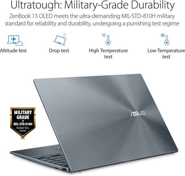 ASUS ZenBook 13 OLED Ultra-Slim Laptop, 13.3” OLED FHD NanoEdge Bezel Display, AMD Ryzen 7 5700U, 8GB LPDDR4X RAM, 512GB PCIe SSD, NumberPad, Wi-Fi 5, Windows 11 Home, Pine Grey, UM325UA-DH71 - immagine 6