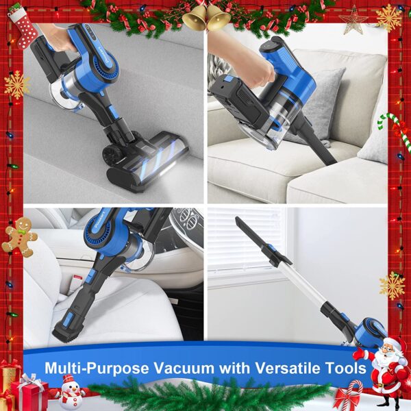 POWEART Cordless Vacuum Cleaner, Lightweight Cordless Stick Vacuum with 26Kpa 350W Powerful Suction, 6-in-1 Self-Standing Rechargeable Battery Vacuum Up to 45mins Runtime for Hardfloor Carpet Pet Hair - immagine 5