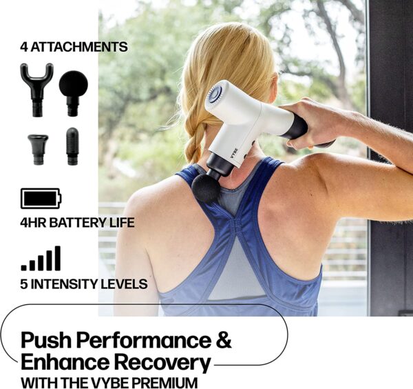 VYBE Premium Muscle Massage Gun for Athletes - Powerful Handheld Deep Tissue Percussion Massager for Body, Back, Shoulder Pain - Quite Portable Electric Therapy Fascia Gun - 5 Speeds, 4 Attachments - immagine 3