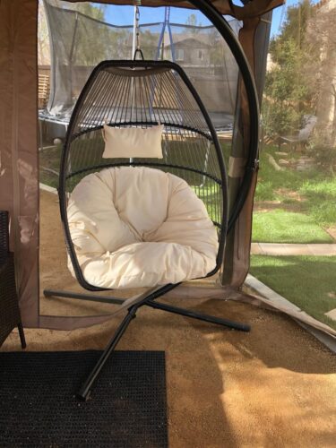 Barton Premium Large Hanging Egg Chair Lounge Chair Patio Wicker UV-Resistant Thick Cushion Relaxing Basket w/Stand photo review