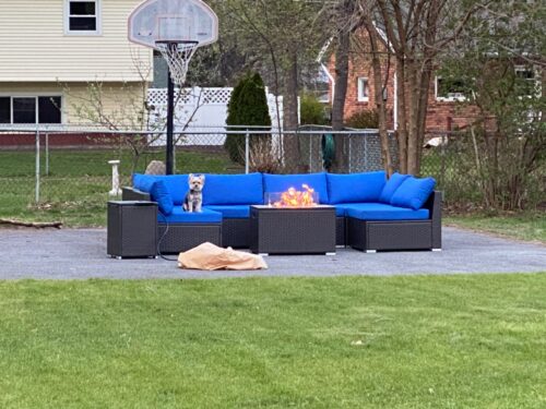 DINELI Patio Furniture Sectional Sofa with Gas Fire Pit Table Outdoor Patio Furniture Sets Propane Fire Pit (Turquoise-Square Table) photo review