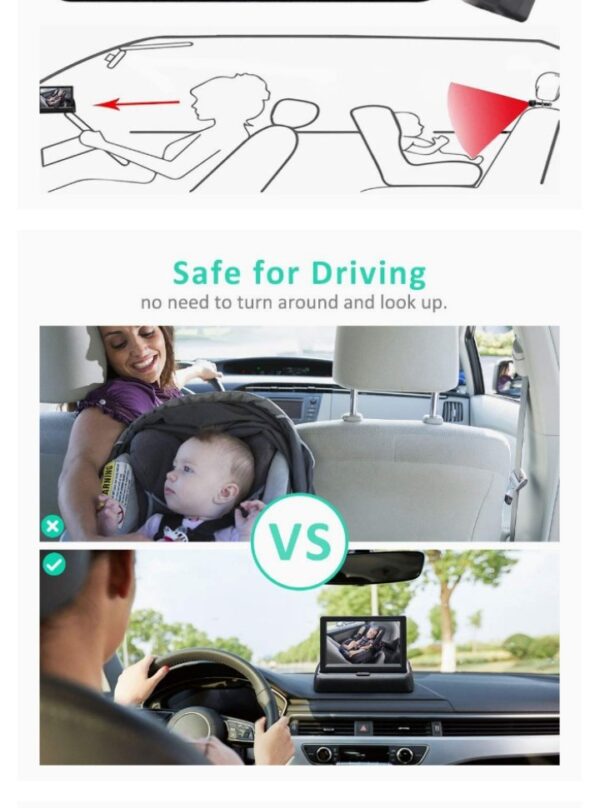 RYBPVC Baby Car Mirror, UPGRADED Baby Monitor with Infrared Night Vision for Rear Facing Seat Safely Car Seat Mirror with 360° Adjustable Fisheye Camera to Observe Infant/Toddler/Children - immagine 2