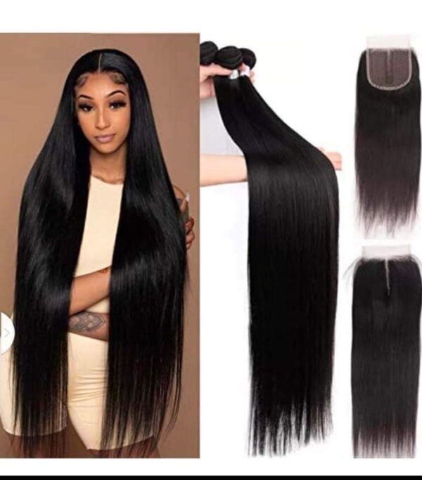 REMY FORTÉ 40 Inch Super Long Straight Lace Front Wigs for Women Heat Resistent Fiber Synthetic Wigs with 6" Deep T Part Lace Wigs for Party Cosplay Daily (6" Lace Front, Black Wigs) - immagine 5