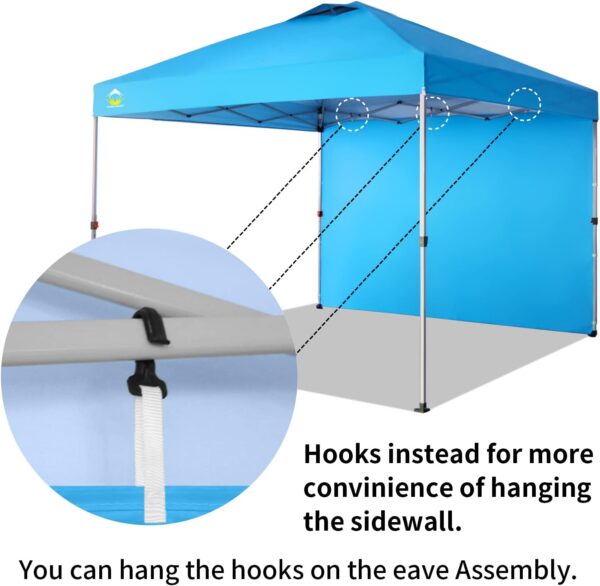 CROWN SHADES 10x10 Pop up Canopy Instant Commercial Canopy Including 1 Removable Sidewall, 4 Ropes, 8 Stakes, 4 Weight Bags, STO 'N Go Bag, Sky Blue - immagine 5