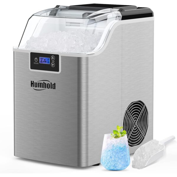 HUMHOLD Nugget Ice Maker Countertop, 44Lbs Pebble Ice Per Day, 24Hrs Preset Program with Automatic Self Cleaning Function, Mini Pellet Ice Cubes Maker Machine for Home/Kitchen/Office/RV