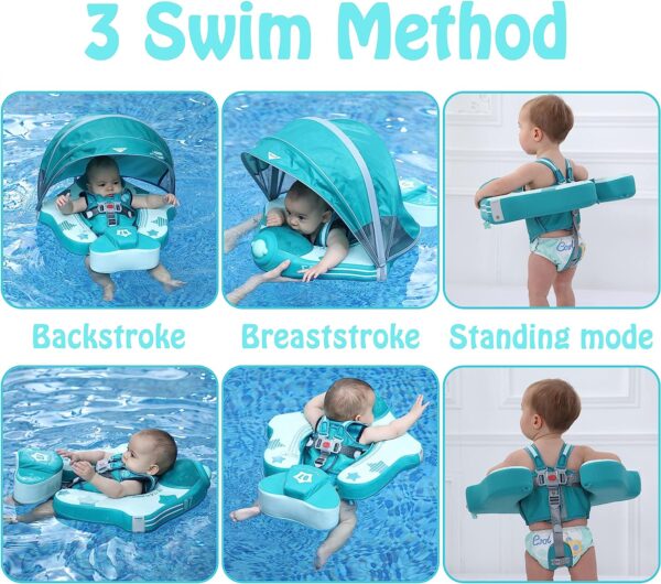 Baby Swim Float with Canopy, Non-Inflatable Solid Baby Float, Upgrade Soft Waterproof Skin-Friendly Leather Material Infant Swim Float for Boys and Girls Infant/Baby/Toddler - immagine 3