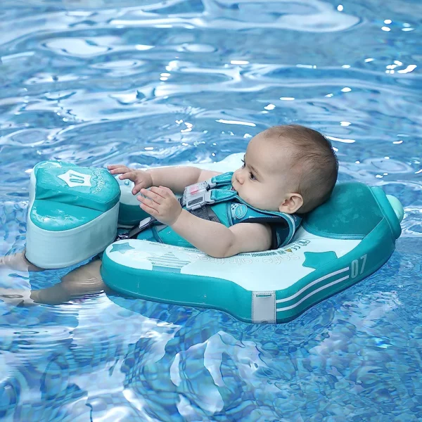 Baby Swim Float with Canopy, Non-Inflatable Solid Baby Float, Upgrade Soft Waterproof Skin-Friendly Leather Material Infant Swim Float for Boys and Girls Infant/Baby/Toddler - immagine 2