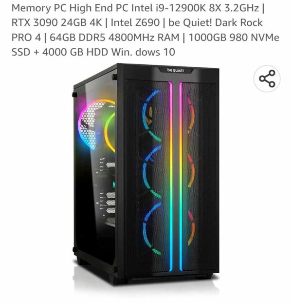 shinobee High-End Gaming PC AMD Ryzen 7 5700X 16 Threads 4.60GHz • Windows 11 • Nvidia GeForce RTX 4070 Ti 12GB • 32GB 3000MHz DDR4 • 1000GB M.2 SSD • WLAN • Gamer PC Computer #7165 See less - immagine 2