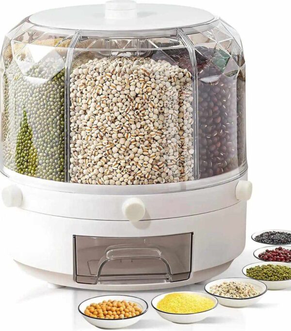 Cipliko Cereal Dispenser | Rotatable Cereal Grain Dispenser,Rotatable Transparent Rice Storage Bucket for Countertop, Cutlery Racks, Refrigerators, Cabinets