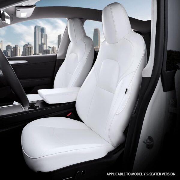 LOZUZ Seat Covers for Tesla Model Y Seat Covers 2023-2020 Car Interior Seat Cover Model Y White Organosilico Leather Car Seat Accessories(White Organosilicon Front seat kit) - immagine 2