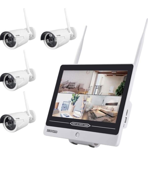 Inkovideo INKO-AL3003-4 WLAN Surveillance Set with Integrated 30.48 cm (12 Inch) Monitor and 4 x 3 MP Security Cameras