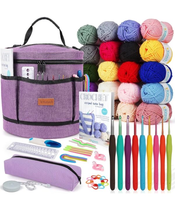 Katech Crochet Kit for Beginners, Beginner Crochet Kit for Adults and Kids Crochet Kits Includes Crochet Hooks Knitting Bag Crochet Yarn for Crocheting Instruction Knitting Kit Crochet Supplies Gift