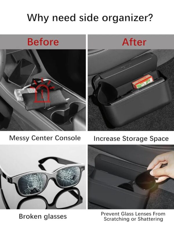 FanpBow [Upgrated Center Console Side Storage Box Holder for Sunglass Phone Card, Universal Velcro TPE Storage Box for All Flocking Surfaces - immagine 4