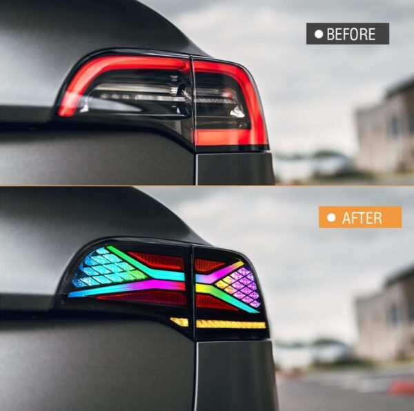 Taillights RGB Tail Lights Car Start Up Animation Rear Lamp X-men Taillight Assemblys，Compatible For Tesla Model 3 Model Y 2018-2022 (Color : Non-us version) - immagine 3