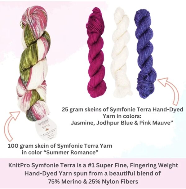 KnitPro Sweet Affair Knitting Set Includes 5 x 4.5in. Interchangeable Tips, 5 x 6in. Double Point Sets, 4 Skeins Terra Yarn (175gr), 6 Project Inspirations, 2 Cases Bundled with 1 Artsiga Crafts Bag - immagine 3