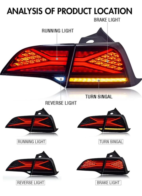 Taillights RGB Tail Lights Car Start Up Animation Rear Lamp X-men Taillight Assemblys，Compatible For Tesla Model 3 Model Y 2018-2022 (Color : Non-us version) - immagine 4