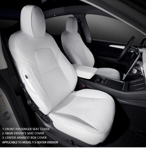 LOZUZ Seat Covers for Tesla Model Y Seat Covers 2023-2020 Car Interior Seat Cover Model Y White Organosilico Leather Car Seat Accessories(White Organosilicon Front seat kit) - immagine 3