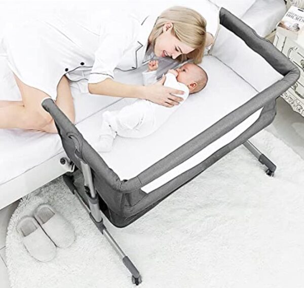 Baby Bassinets Bedside Sleeper Baby Crib Portable Baby Crib with Storage Basket Easy Folding Bedside with Breathable Mattress Adjustable Height (Grey) - immagine 2