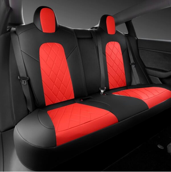 TAPHA Faux Leather Seat Cover Set for Tesla Model 3 2017-2022, Breathable and Water-Resistant, Include Seat Covers for Front and Rear Seats (Black/Red) - immagine 6