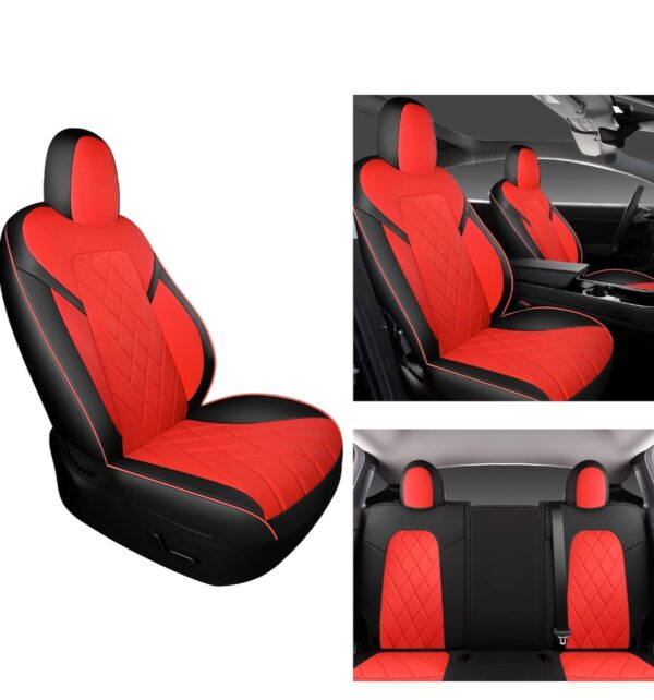 TAPHA Faux Leather Seat Cover Set for Tesla Model 3 2017-2022, Breathable and Water-Resistant, Include Seat Covers for Front and Rear Seats (Black/Red) - immagine 4