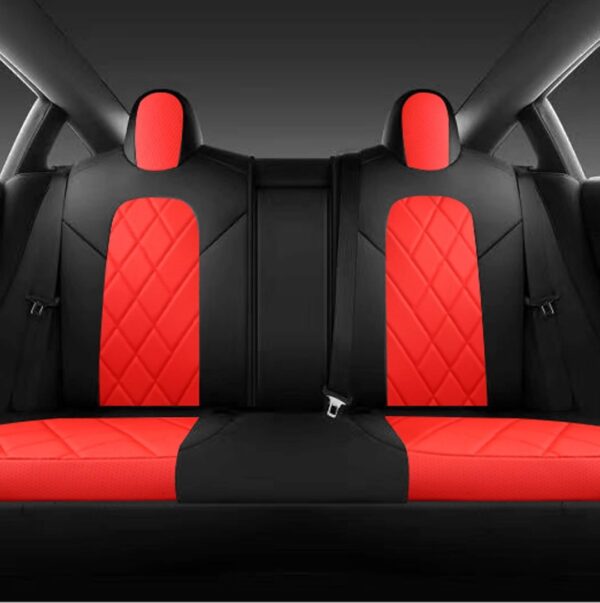 TAPHA Faux Leather Seat Cover Set for Tesla Model 3 2017-2022, Breathable and Water-Resistant, Include Seat Covers for Front and Rear Seats (Black/Red) - immagine 3