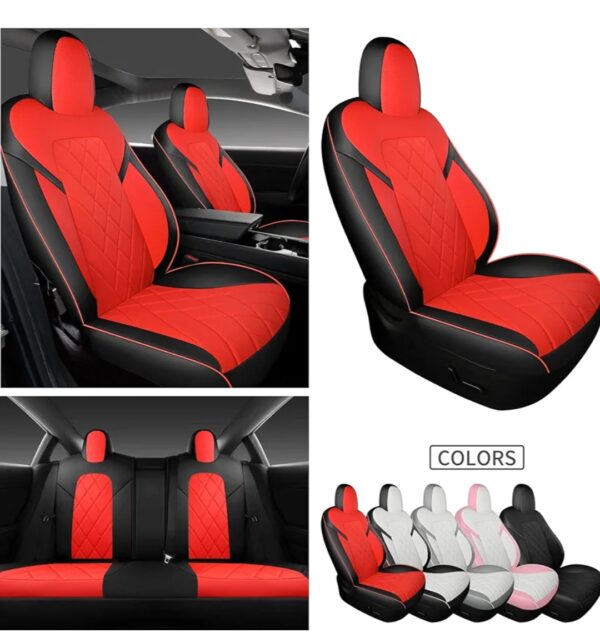 TAPHA Faux Leather Seat Cover Set for Tesla Model 3 2017-2022, Breathable and Water-Resistant, Include Seat Covers for Front and Rear Seats (Black/Red) - immagine 2