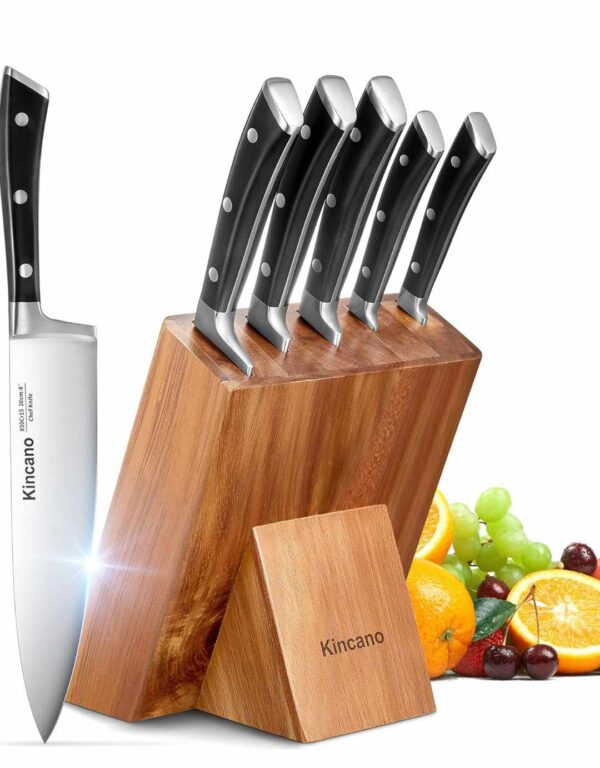 Knife Block Set, Knife Sets, 6-Piece Knife Set with Block, Chef's Knife, Knife Holder, Kitchen Knife Made of Martentic Stainless Steel, Fitted Wooden Block, 9-20 cm Blade Length