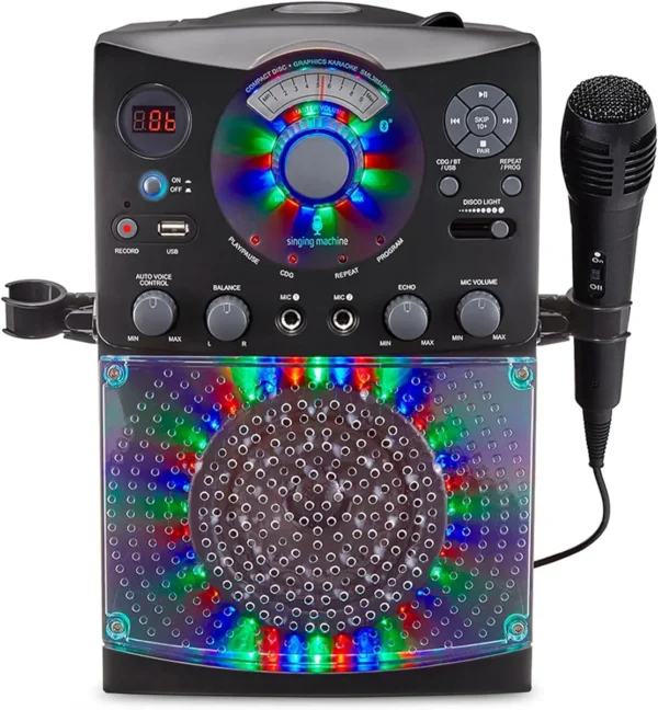 Wired Microphone - Built-In Speaker LED Disco Lights Wireless Bluetooth  Black