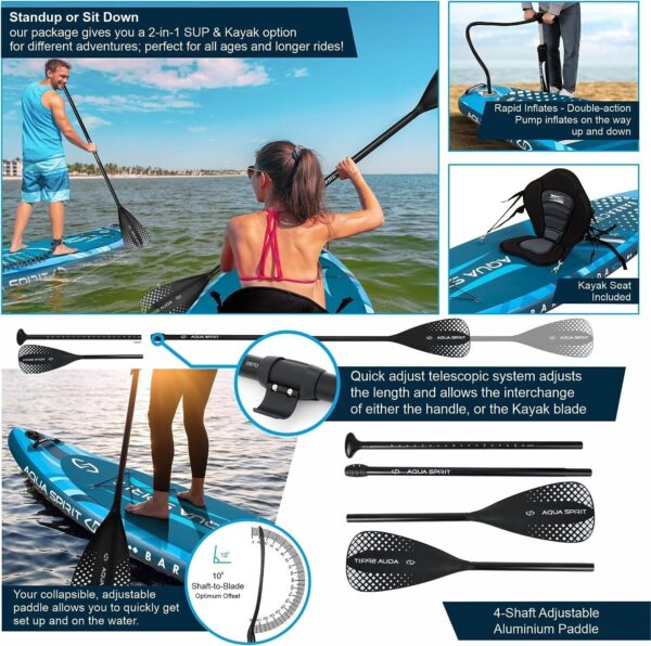 Aqua Spirit Barracuda iSUP 10'6 Paddle Board with Kayak Package - Blue - immagine 4