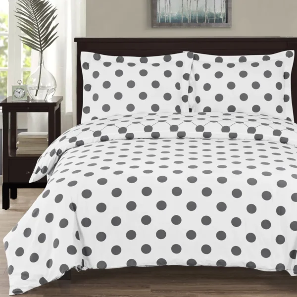 Comforter Set- Polka Dots Percale Duvet Cover Set +Down Alternative Duvet Insert, Full/Queen