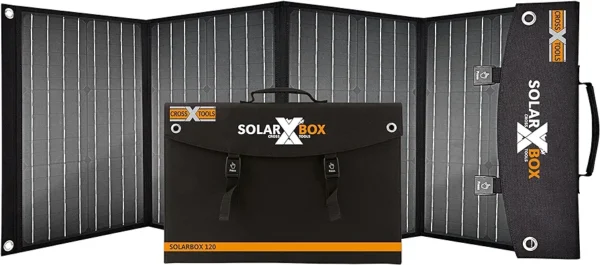 Cross Tools Solarbox 120 Solar Panel, Foldable, 120 W (incl. 5 m Solar Cable, USB-C, USB 3.0, Ideal for Camping, Festival, Vanlife, Rainproof, Wall Mount, Solar Cells Efficiency > 22%, Solar System