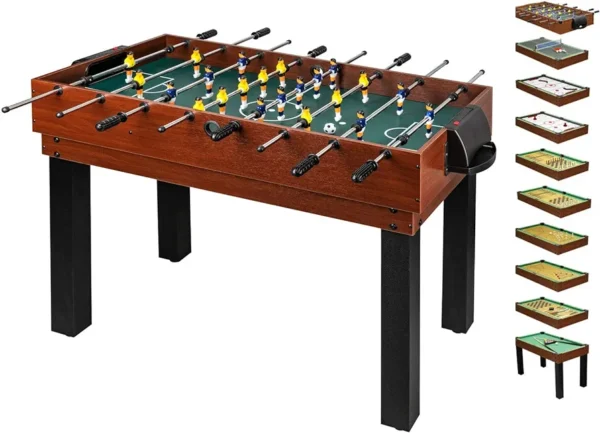 shelfmade Multifunktionaler Spieltisch, Tischfußball für Kinder, Holz, umbaubarer Billardtisch, Mini-Tischtennistisch – Multi-Spieltisch für Erwachsene – 10 Spiele in 1