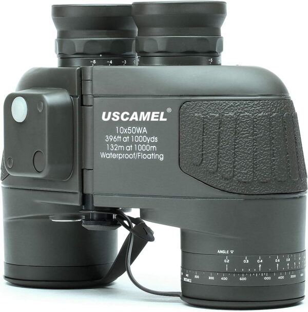 USCAMEL 10x50 Waterproof High Definition Military Binoculars with Rangefinder Compass - Army Green