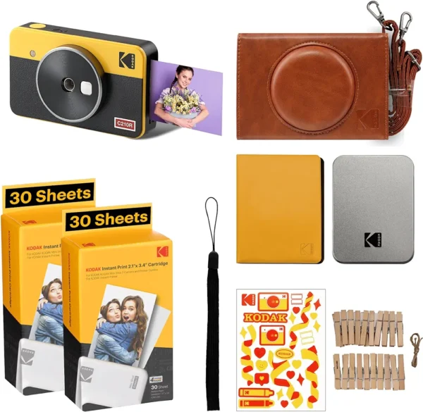 Kodak Mini Shot 2 Retro | Accessory Gift Bundle | Portable Wireless Instant Camera & Photo Printer, Compatible with iOS & Android and Bluetooth Devices, Real Photo (2.1x3.4) 4Pass Technology - Yellow