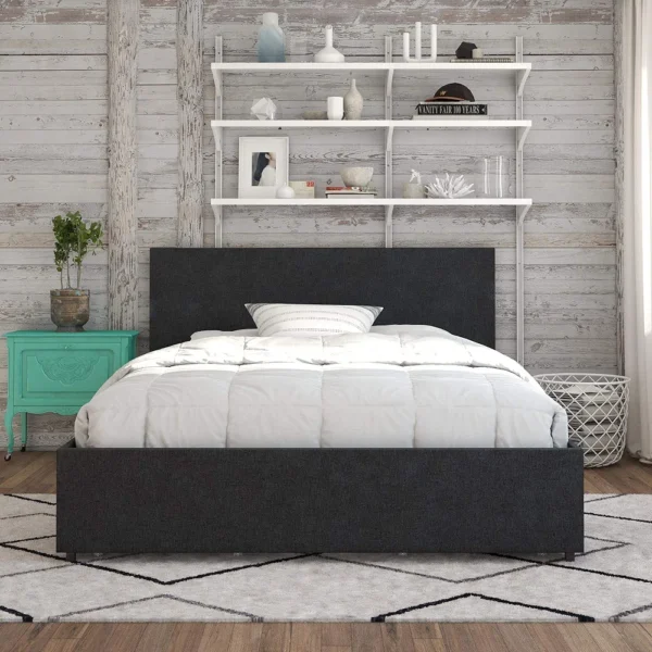 Novogratz Kelly Upholstered Storage Bed, Queen, Dark Gray Linen