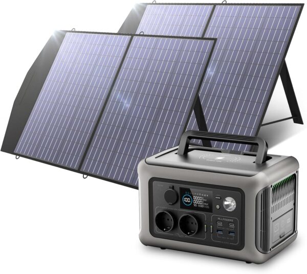 ALLPOWERS R600 Solar Generator 2 x 600W (1200W Tip) AC Output Portable Power Station with 2 x 100W Solar Panels 299WH LiFePO4 Battery Mobile Power Supply for